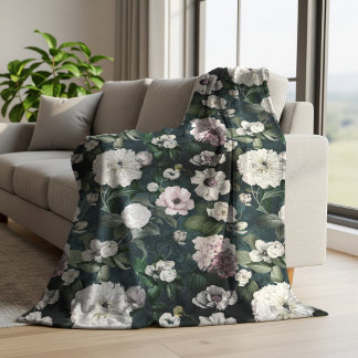 Vintage Elegant floral pink flowers green Fleece Blanket