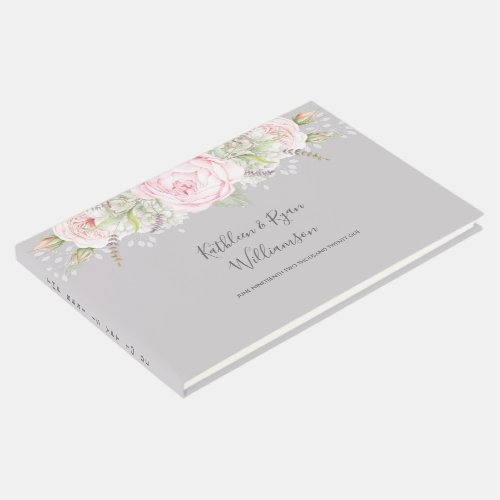 Vintage Elegant Floral Pinks Gray Any Color Paper Guest Book