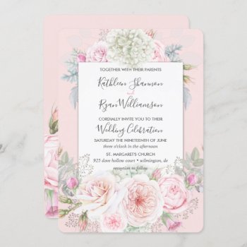 Vintage Elegant Floral Pinks Gray Any Color Paper Invitation by HydrangeaBlue at Zazzle