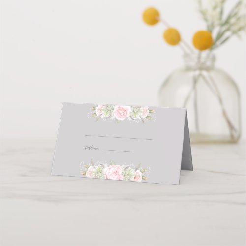 Vintage Elegant Floral Pinks Gray Any Color Paper Place Card