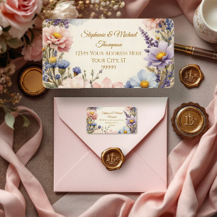 Vintage Elegant Floral Typography Pink Blue n Gold Label