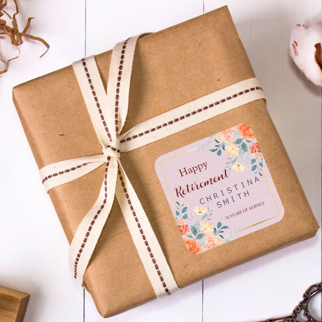Vintage Elegant Floral Watercolor Retirement Party Square Sticker (Vintage Elegant Floral Watercolor Retirement Party Square Sticker)
