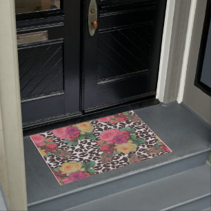 vintage elegant flowers cheetah peacock floral cl doormat