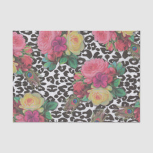 vintage elegant flowers cheetah peacock floral tissue paper