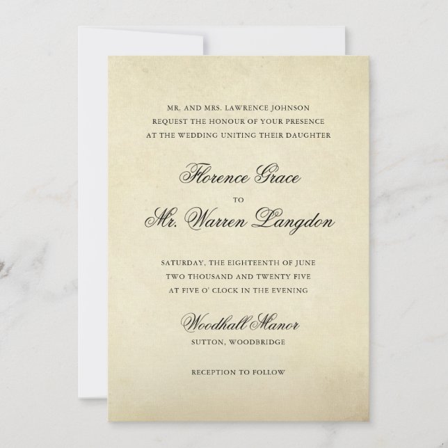 Vintage Elegant Formal Wedding Invitation (Front)