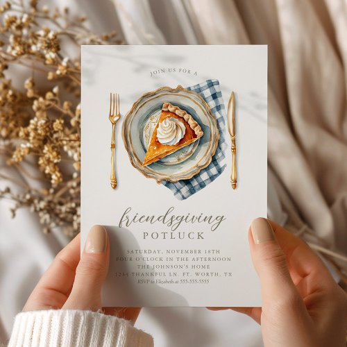 Vintage Elegant Friendsgiving Pumpkin Pie Invitation