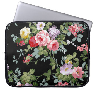 Vintage Elegant Girly Pink Red Roses Pattern Laptop Sleeve