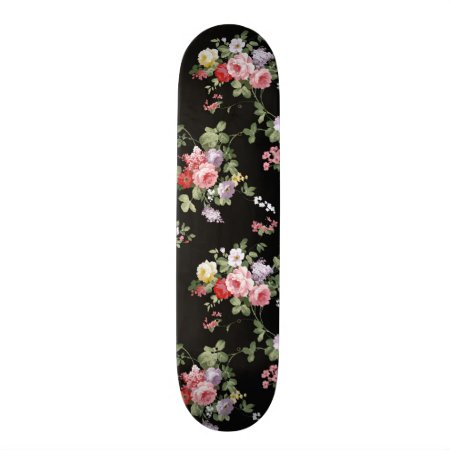 Vintage Elegant Girly Pink Red Trendy Roses Floral Skateboard Deck