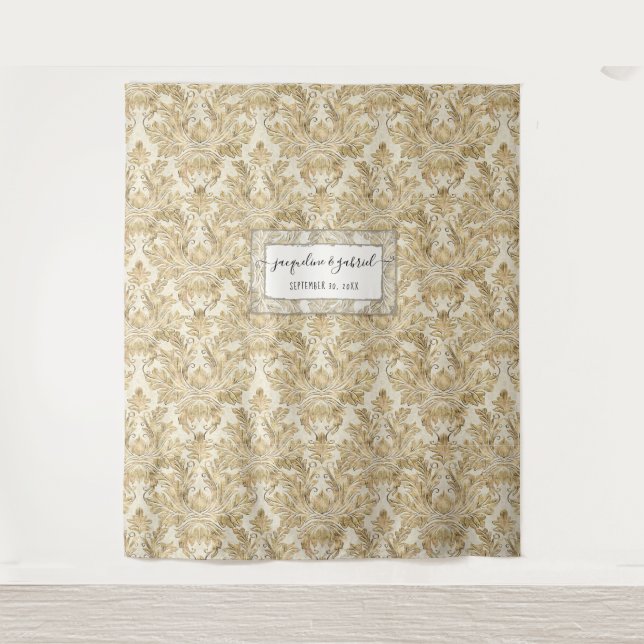 Vintage Elegant Gold Damask Wedding Photo Backdrop (Front)