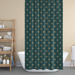 Vintage elegant gold fleur de lis pattern green shower curtain