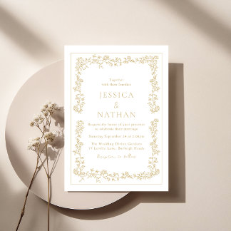 Vintage Elegant Gold Floral Frame Wedding Invitation