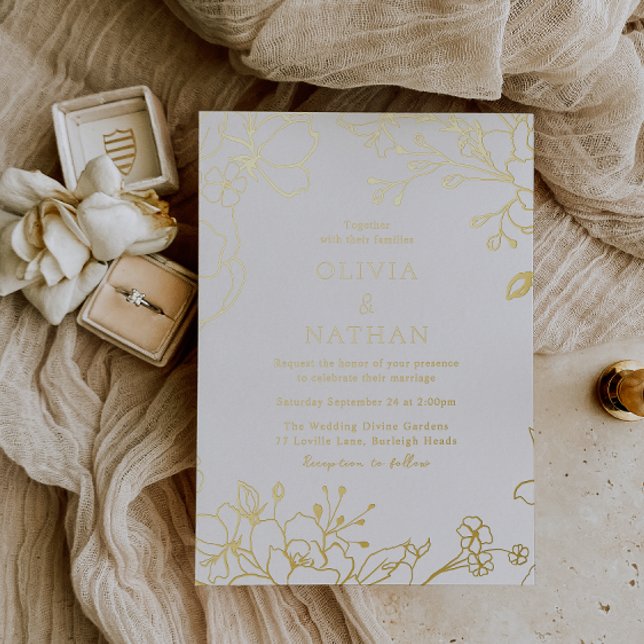 Vintage Elegant Gold Foil Flowers Wedding Invitation (Creator Uploaded)