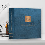 Vintage elegant gold monogrammed leather blue<br><div class="desc">Luxury exclusive looking monogrammed office or personal work organizer binder featuring a faux copper metallic gold glitter square and dividers over a stylish classic blue faux leather background. Suitable for small business, corporate or independent business professionals, personal branding or stylists specialists, makeup artists or beauty salons, boutique or store managers....</div>