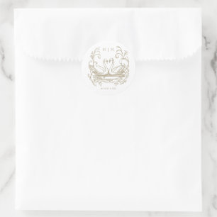 Vintage Elegant Gold Swan Crest Garden Wedding Classic Round Sticker