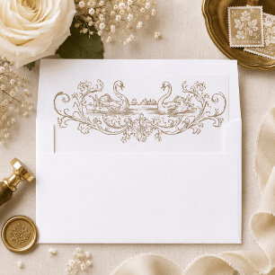 Vintage Elegant Gold Swan Crest Garden Wedding Envelope Liner