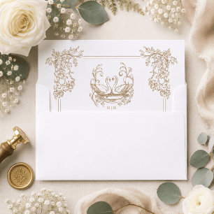 Vintage Elegant Gold Swan Crest Garden Wedding Envelope Liner