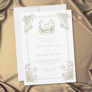 Vintage Elegant Gold Swan Crest Garden Wedding Invitation