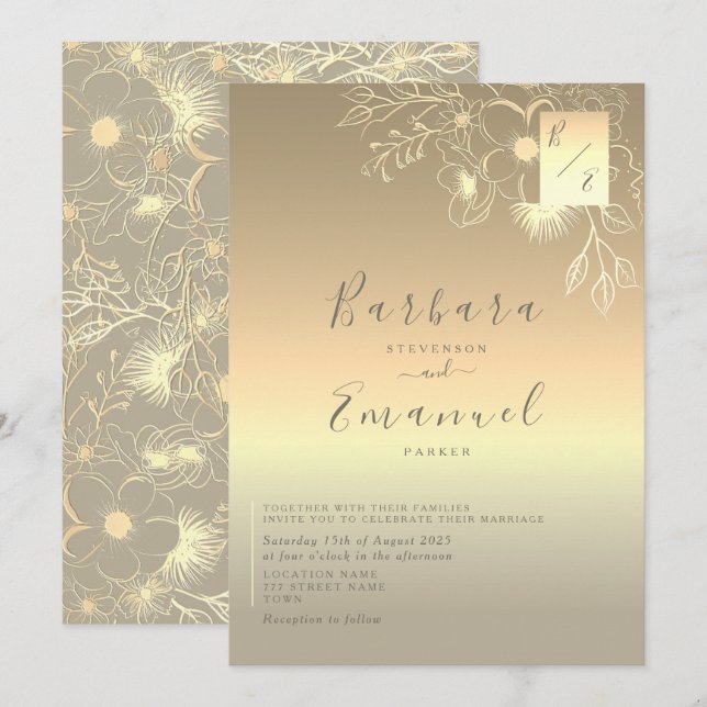 Vintage Elegant Gold Wedding Invitation (Front/Back)