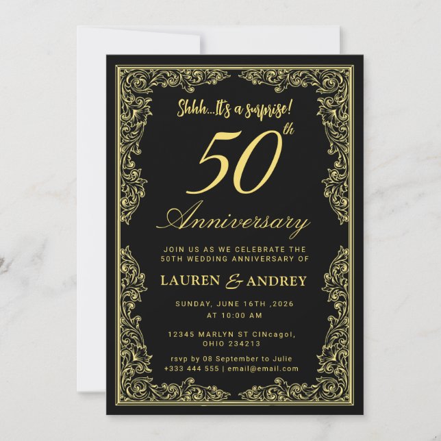  Vintage Elegant Golden  Wedding Anniversary Invitation (Front)