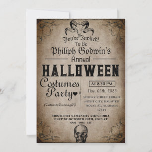 Vintage Elegant Gothic Halloween Costume Party  In Invitation