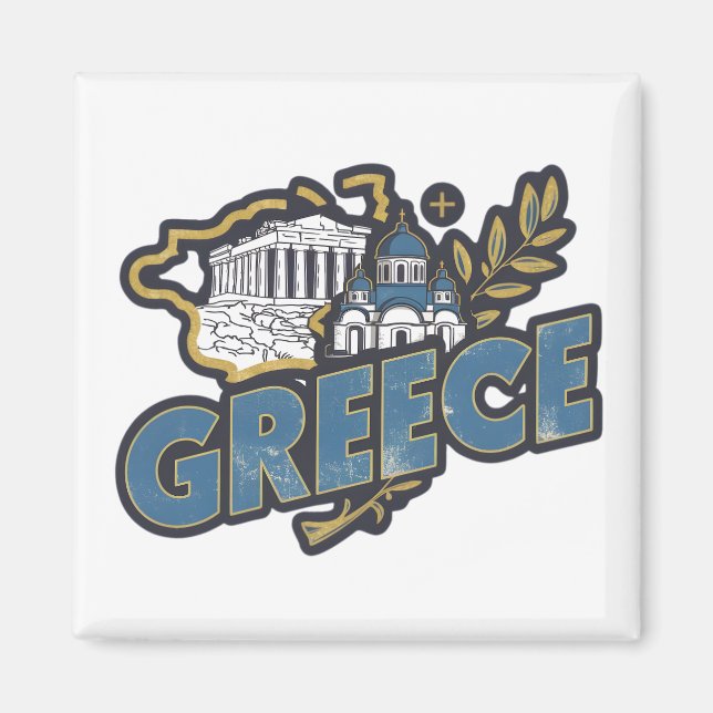 Vintage Elegant Greece Europe Travel Souvenir Magnet (Front)
