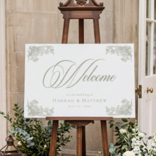 Vintage Elegant Green Crest Garden Wedding Welcome Foam Board