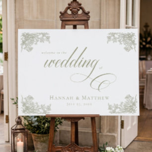 Vintage Elegant Green Crest Garden Wedding Welcome Foam Board