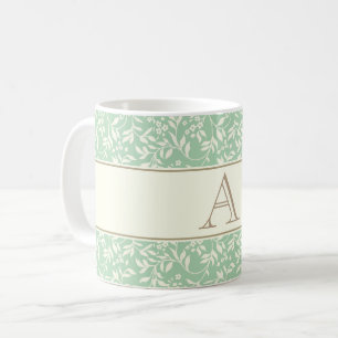 Vintage Elegant Green Floral Monogram Coffee Mug
