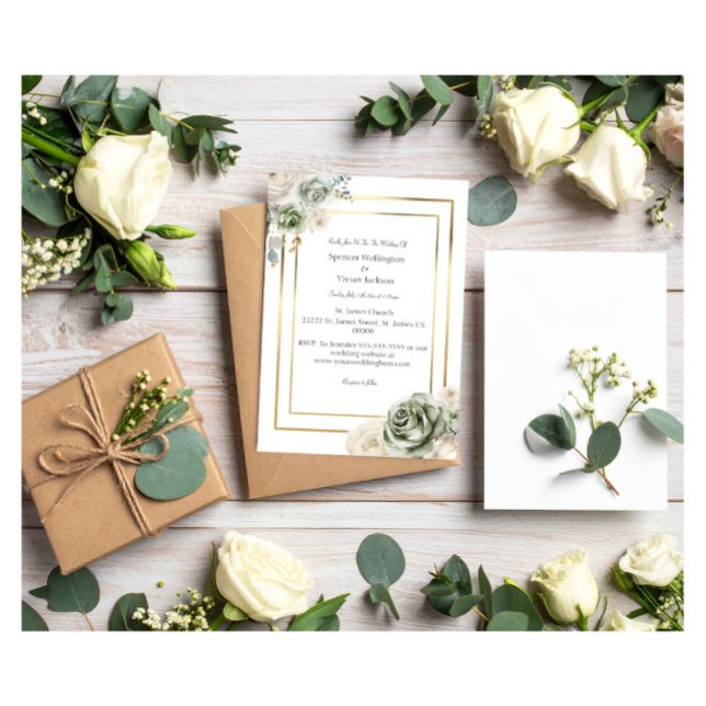 Vintage & Elegant Green Gold Micro Wedding Invitation (Creator Uploaded)