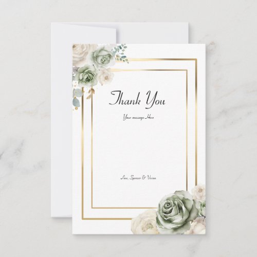 Vintage & Elegant Green Gold Micro Wedding Thank You Card