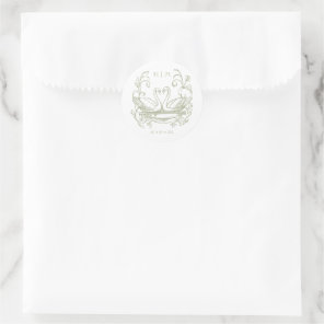 Vintage Elegant Green Swan Crest Garden Wedding Classic Round Sticker