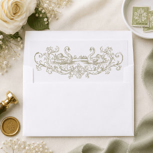 Vintage Elegant Green Swan Crest Garden Wedding Envelope Liner