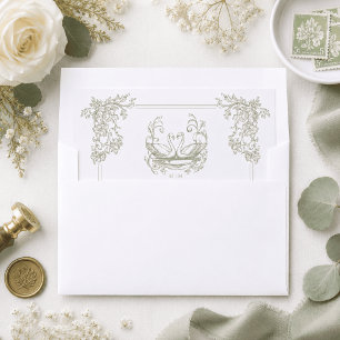 Vintage Elegant Green Swan Crest Garden Wedding Envelope Liner