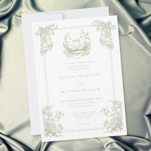 Vintage Elegant Green Swan Crest Garden Wedding Invitation