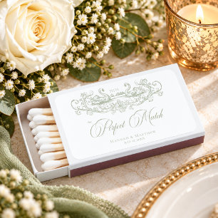 Vintage Elegant Green Swan Crest Garden Wedding Matchboxes