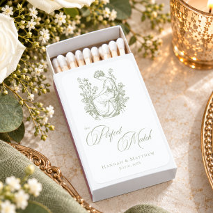 Vintage Elegant Green Swan Crest Garden Wedding Matchboxes