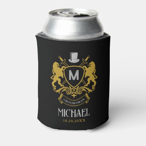 Vintage Elegant Groomsmen Lion Knight Emblem Badge Can Cooler