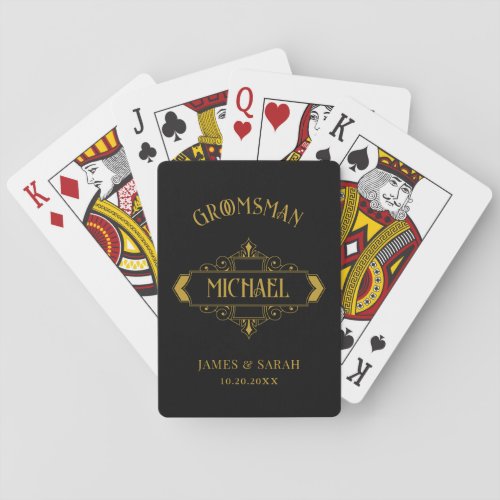 Vintage Elegant Groomsmen Victorian Art Black Gold Playing Cards