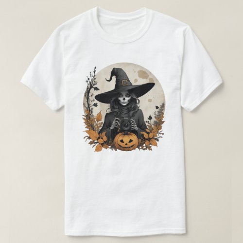 Vintage Elegant Halloween Witch T_Shirt Design