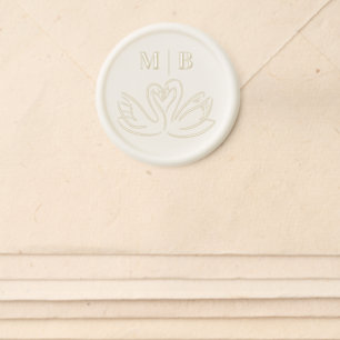 Vintage Elegant Hand Drawn Swans Monogram Initials Wax Seal Sticker