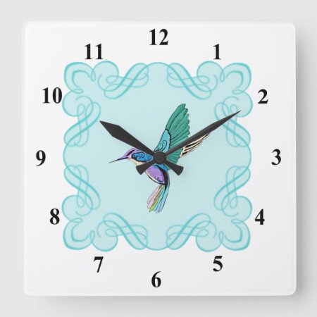 Vintage Elegant Hummingbird Square Wall Clock
