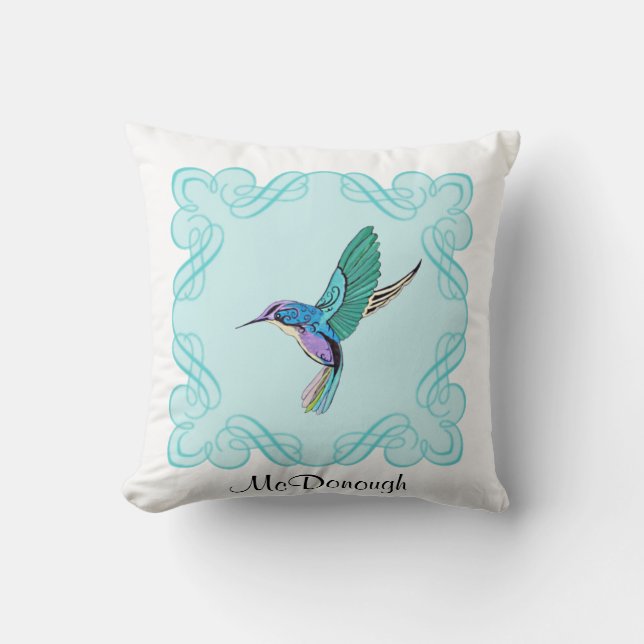 Vintage Elegant Hummingbird Throw Pillow (Front)
