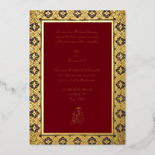 Vintage Elegant Indian 17th Century Border Wedding Foil Invitation