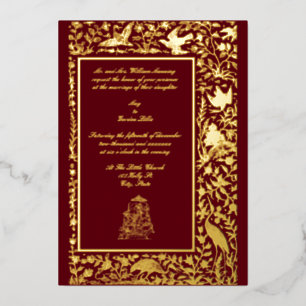 Vintage Elegant Indian Birds Border 1608 Wedding Foil Invitation