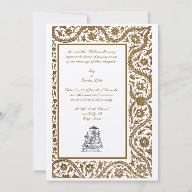 Vintage Elegant Indian Mughal 1608 Wedding Invitation (Front)