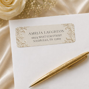 Vintage Elegant Ivory Embossed Wedding Label