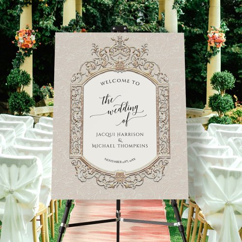 Vintage Elegant Ivory n Gold Wedding Welcome Sign