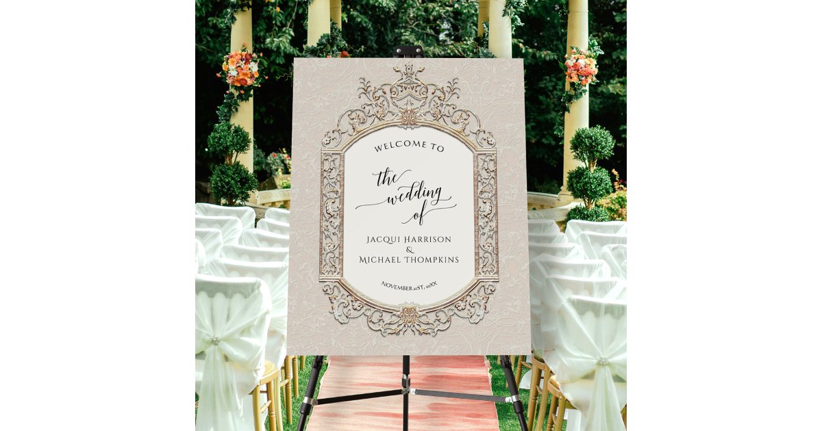 Vintage Elegant Ivory n Gold Wedding Welcome Sign | Zazzle
