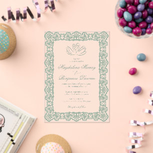 Vintage Elegant Lace Sage Green Swans Wedding Acrylic Invitations