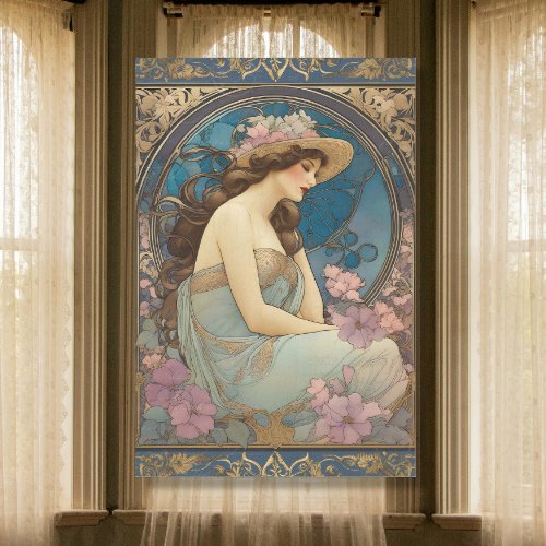 Vintage Elegant Lady Art Nouveau Blue Ephemera Tissue Paper